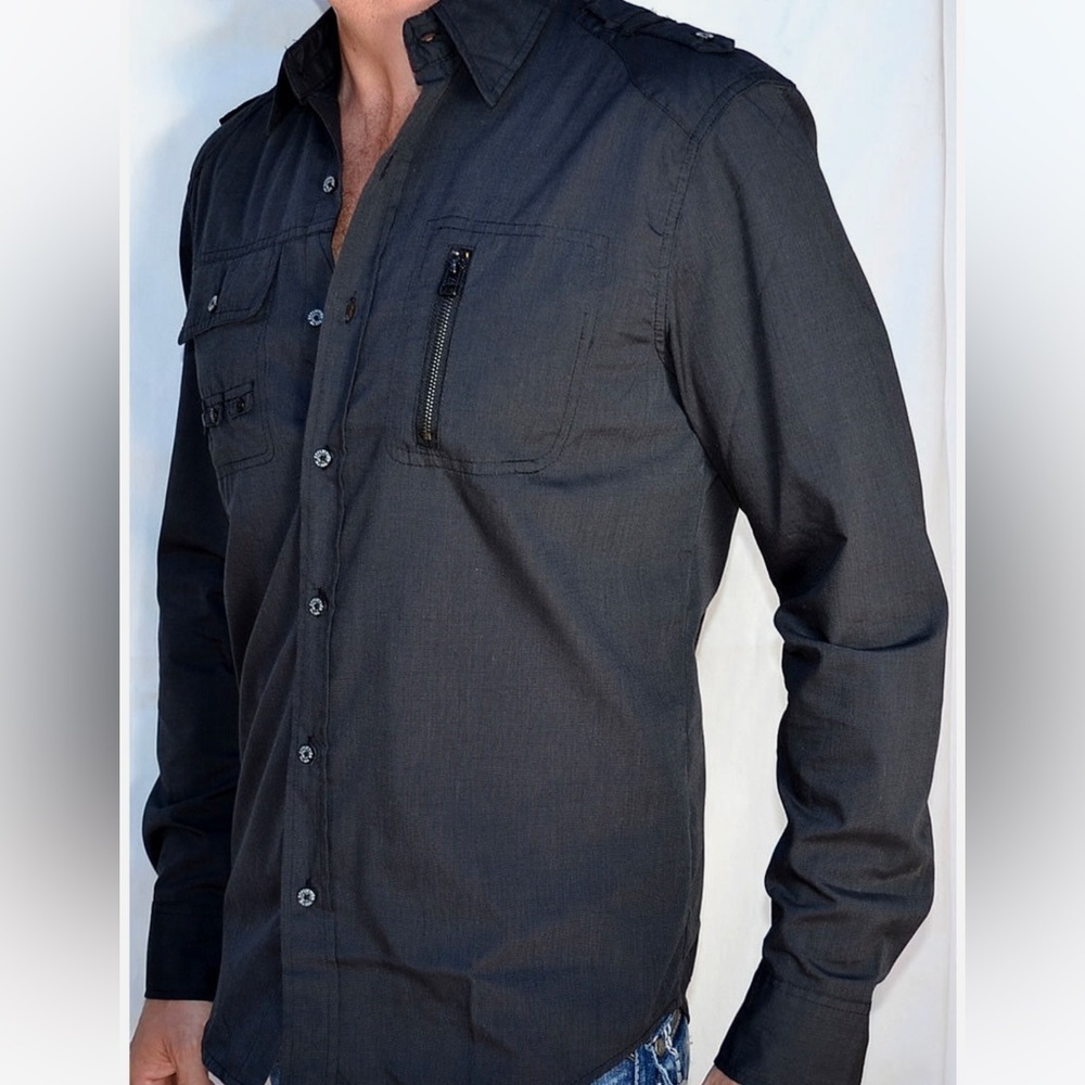 Affliction Black Premium Men's Sz L Stylish Black Long Sleeve Shirt
